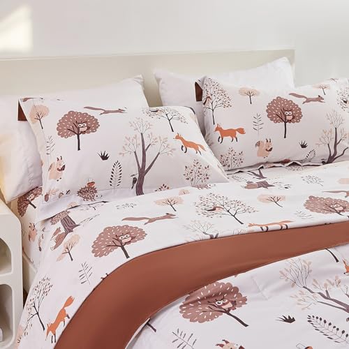 Reversible Woodland Animal Kids Comforter Set 3 Piece