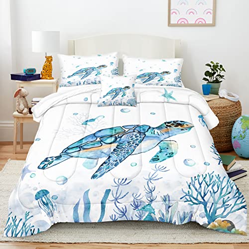 Ocean-Themed Sea Turtle Queen Comforter Set