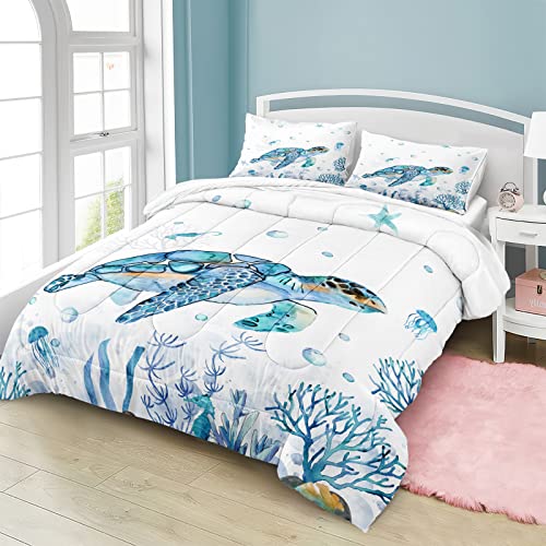 Ocean-Themed Sea Turtle Queen Comforter Set