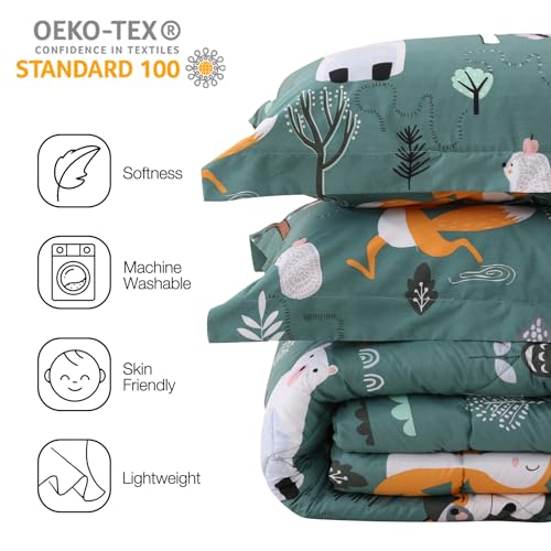 Green Animal Forest Kids Comforter Set, 3 Pieces