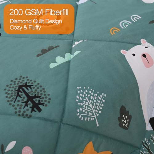 Green Animal Forest Kids Comforter Set, 3 Pieces