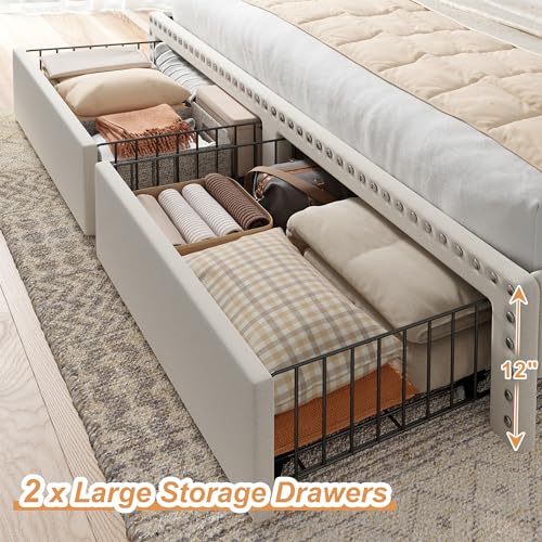 Upholstered Queen Bed Frame with Storage Drawers