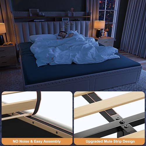 Upholstered Queen Bed Frame with Storage Drawers