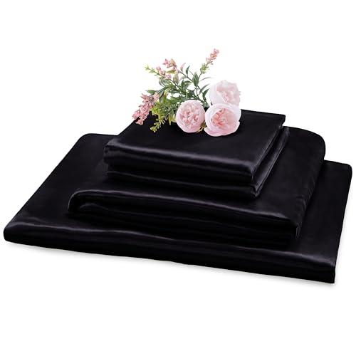 Luxury Black Satin Queen Sheet Set, 4 Pcs