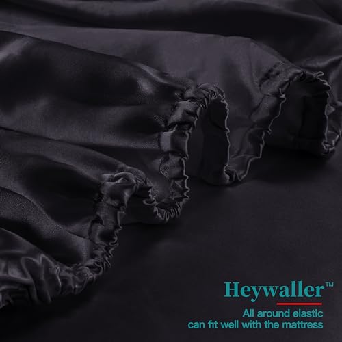 Luxury Black Satin Queen Sheet Set, 4 Pcs