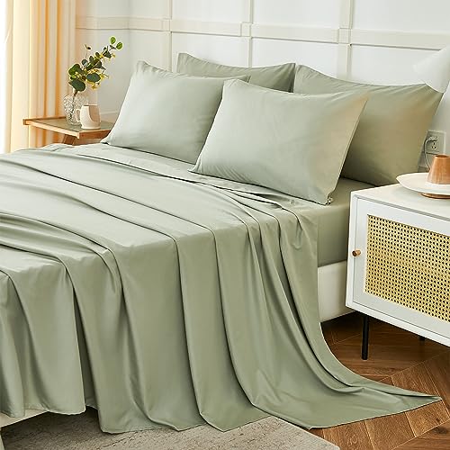 Sage Green 6-Piece King Size Bed Sheet Set