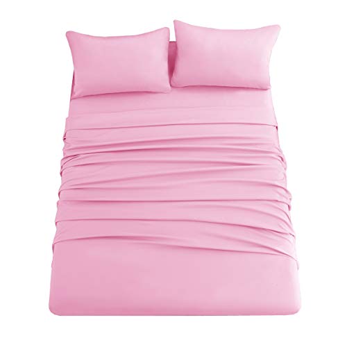 Ghooss Pink Microfiber Bed Sheet Set - Queen
