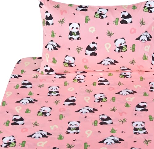 Pink Panda Bamboo Twin Bed Sheet Set