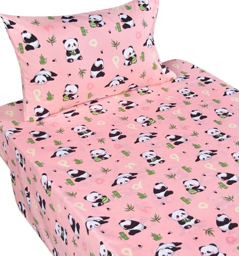 Pink Panda Bamboo Twin Bed Sheet Set