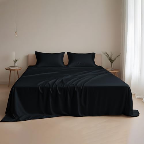 Luxury Black Silk King Sheet Set - 4 Pieces