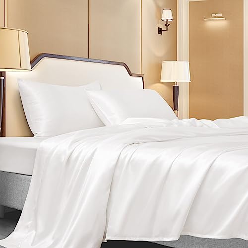 Luxurious White Satin King Bed Sheet Set
