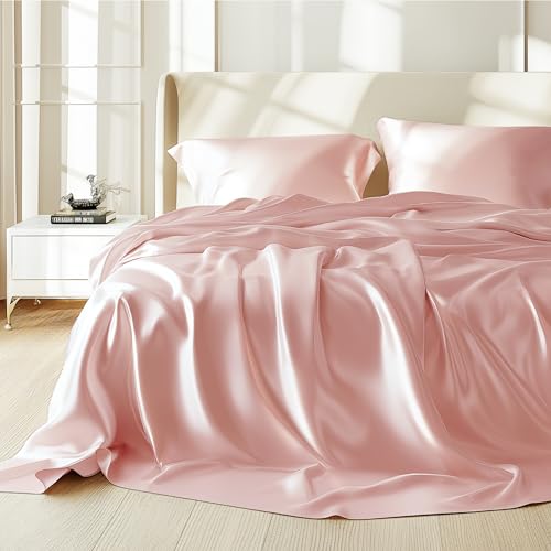 Luxury Pink Satin Queen Sheet Set, 4 Pieces