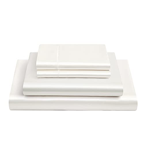 Ivory White Satin Full Bed Set with Pillowcases