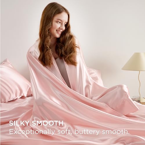 Luxury Pink Satin Queen Sheet Set, 4 Pieces