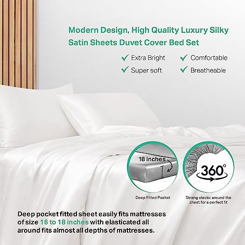 Luxurious White Satin King Bed Sheet Set