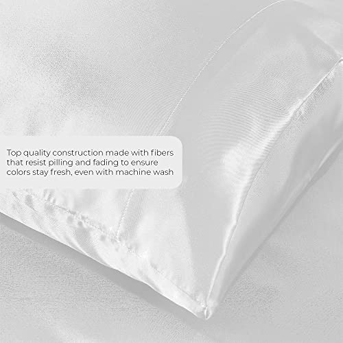 Luxury White Satin Queen Bed Sheet Set