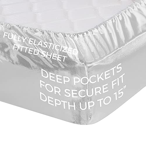 Luxury White Satin Queen Bed Sheet Set