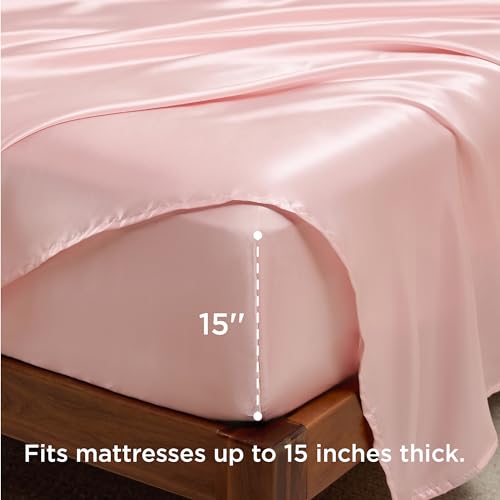 Luxury Pink Satin Queen Sheet Set, 4 Pieces