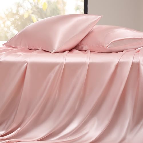 Luxury Pink Satin Queen Sheet Set, 4 Pieces