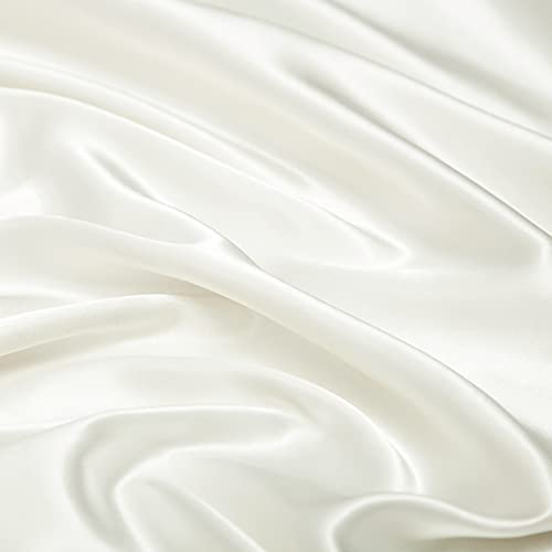 Ivory White Satin Full Bed Set with Pillowcases