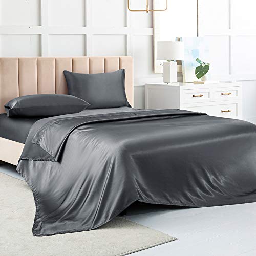 Luxury Grey Satin Queen Bed Sheet Set