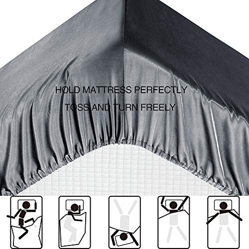 Luxury Grey Satin Queen Bed Sheet Set