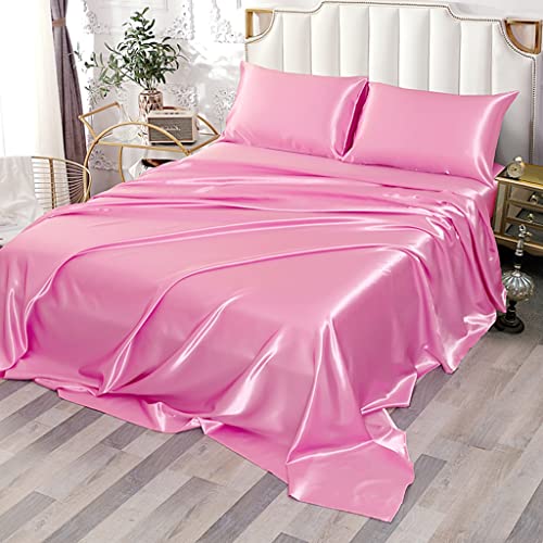 Luxury Pink Satin Twin Bed Sheet Set