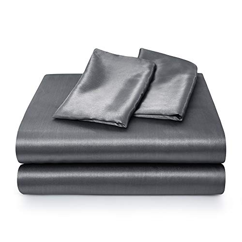 Luxury Grey Satin Queen Bed Sheet Set