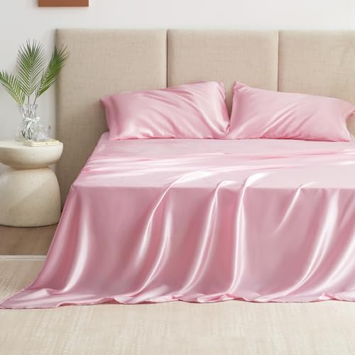 Luxury Pink Satin Queen Sheets Set - 4 Pieces