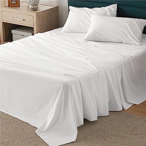 Bedsure Queen Cotton Percale Sheet Set - White