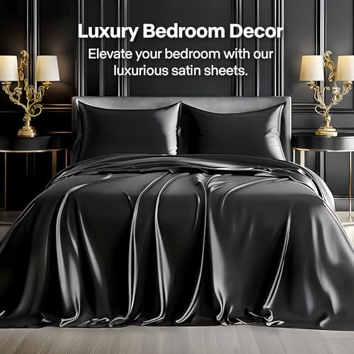 Luxury Black Satin King Size Sheet Set