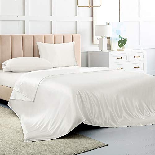 Luxury White Satin Queen Bed Sheet Set