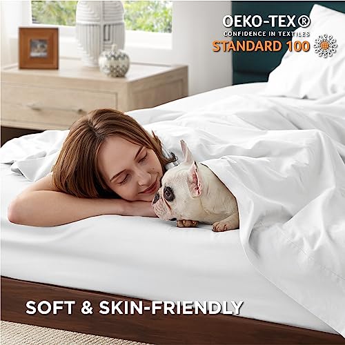 Bedsure Queen Cotton Percale Sheet Set - White