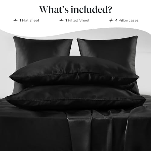 LuxClub Black Satin Queen Sheet Set - 6 Pcs