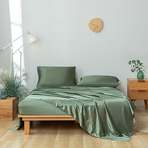 Emerald Green Satin Queen Bed Sheet Set