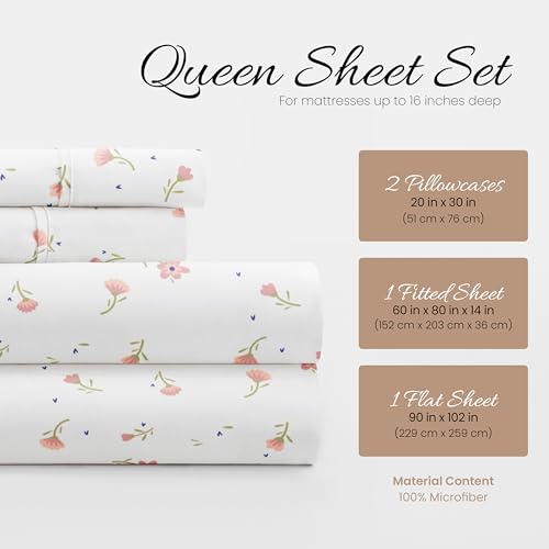 Pink Floral Queen Sheet Set - Ultra-Soft & Cooling