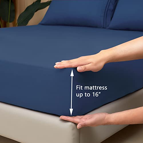 Luxury Queen Sheet Set - 1800 Bedding, Navy