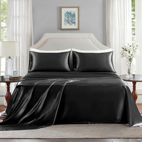Luxury Black Satin Sheet Set - 4 Pieces