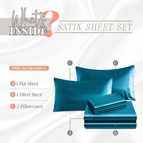 Turquoise Silky Satin 4-Piece Queen Sheet Set