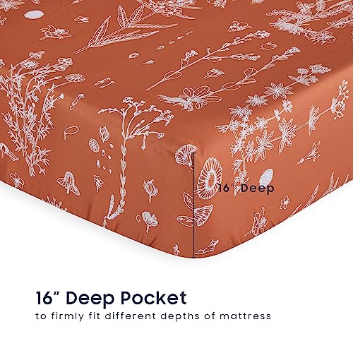 Floral 4-Piece Bed Sheet Set in Terracotta Orange
