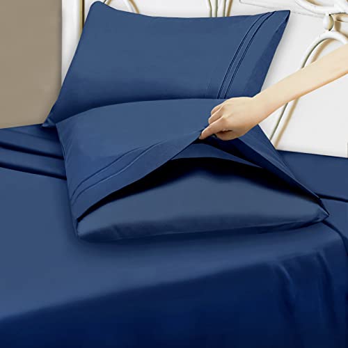 Luxury Queen Sheet Set - 1800 Bedding, Navy