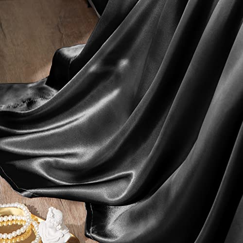 CozyLux Black Satin Queen Bed Sheet Set