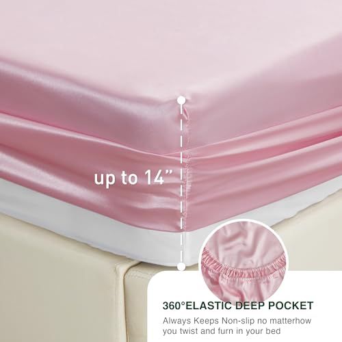 Luxury Pink Satin Queen Sheets Set - 4 Pieces