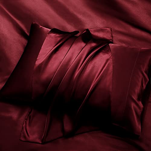 Luxury Burgundy Satin Queen Bed Sheet Set