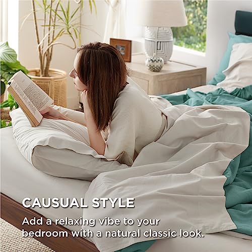 Bedsure Queen Cotton Percale Sheet Set - White