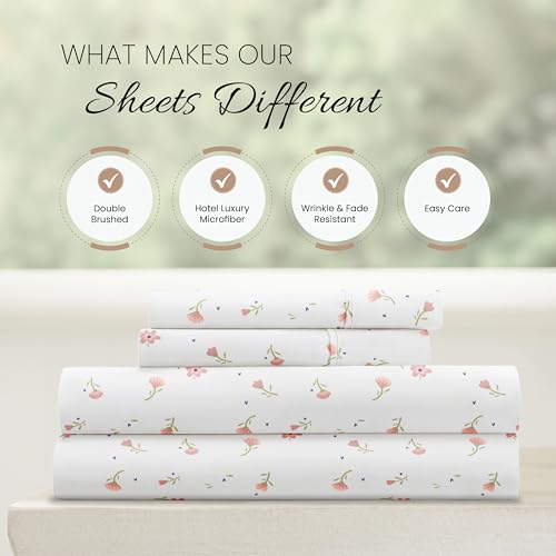 Pink Floral Queen Sheet Set - Ultra-Soft & Cooling