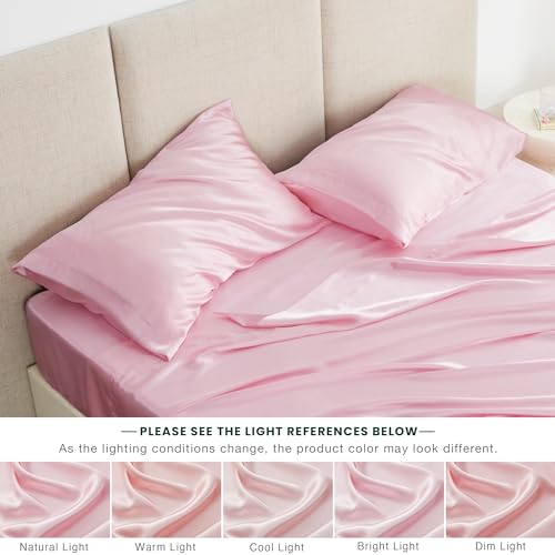 Luxury Pink Satin Queen Sheets Set - 4 Pieces