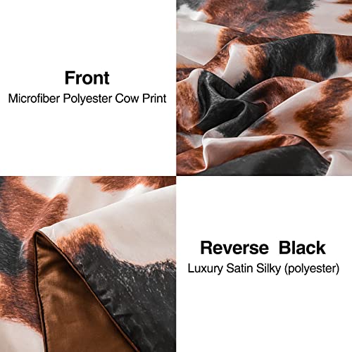 Brown Cow Print Satin Comforter Bedding Set