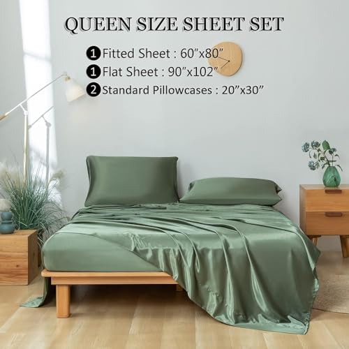 Emerald Green Satin Queen Bed Sheet Set