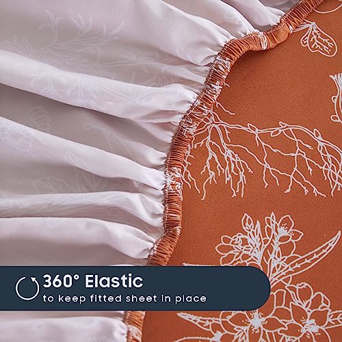 Floral 4-Piece Bed Sheet Set in Terracotta Orange